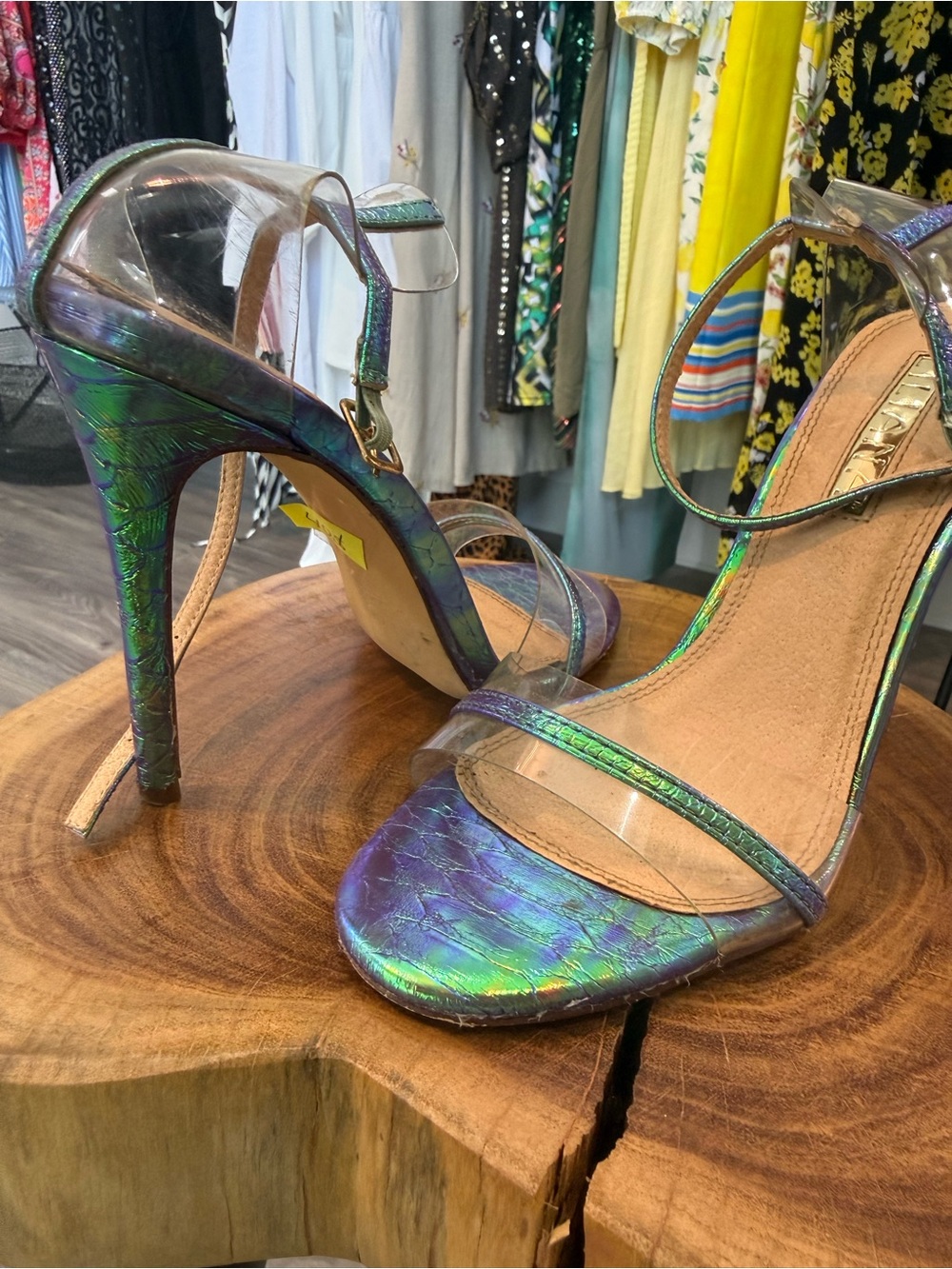 Iridescent Green-Purple High Heel Sandals - Women's Strappy Heels
